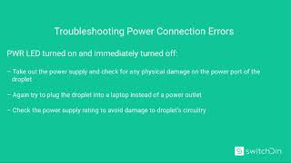 Troubleshooting Switchdin Droplet Power Connection