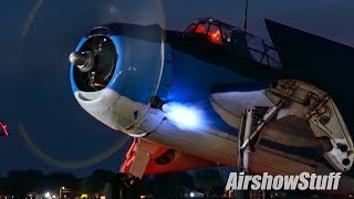 LOUD TBM Avengers Night Engine Run Up and Wall of Fire - TBM Avenger Reunion 2023