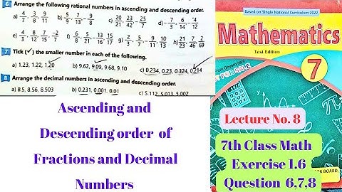 7th Class Math Exercise 1.6 | Ascending and descending order of Fractions and Decimals | Hindi |Urdu