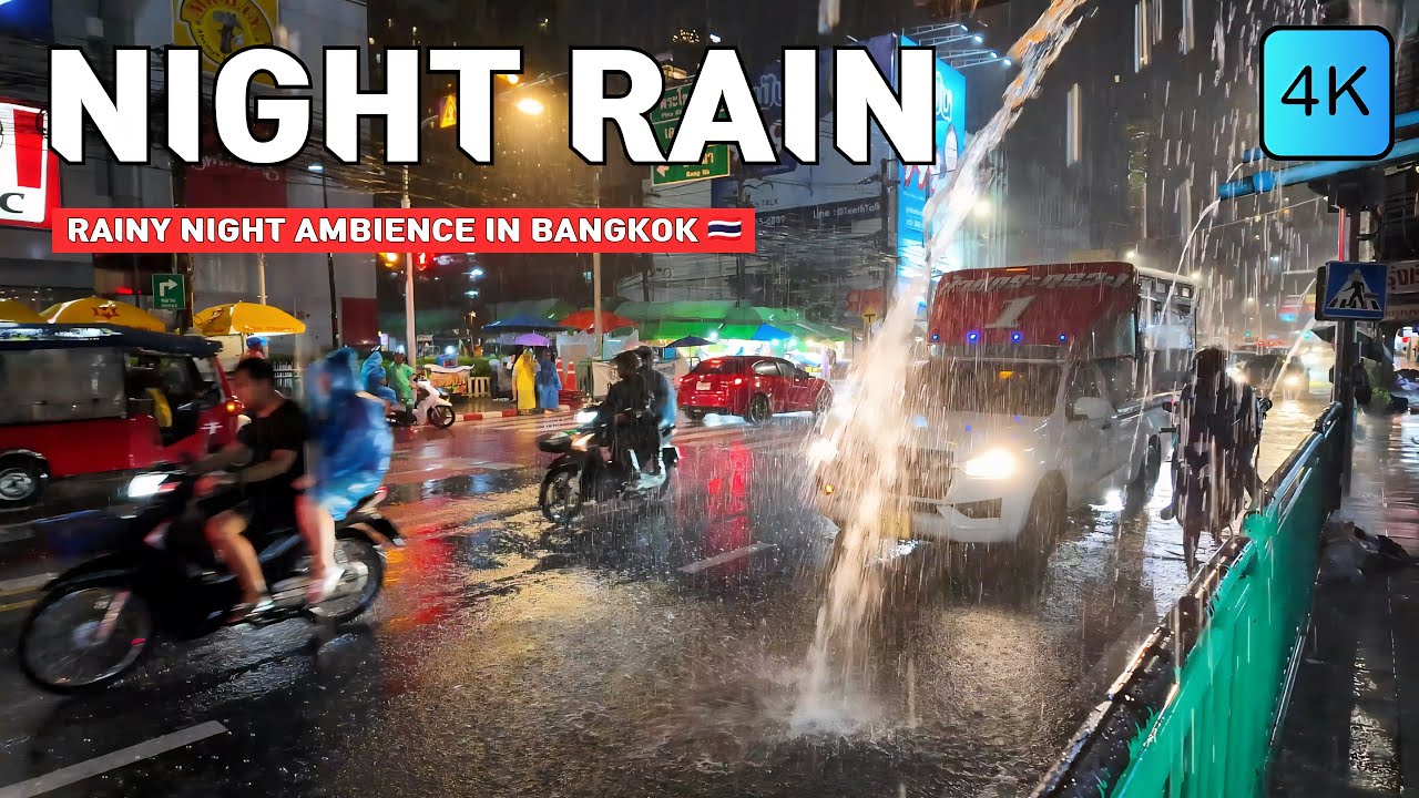 Bangkok, Thailand | Stationen On Nut BTS | Nattlig Regnpromenad 4K