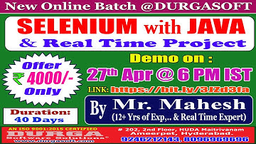 SELENIUM with JAVA Online Training @ DURGASOFT