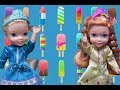 Elsa and Anna toddlers at the popsicle factory with Barbie, Chelsea and the Disney princess toddlers