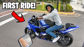 HIS FIRST TIME RIDING YAMAHA R6 SPORT BIKE!