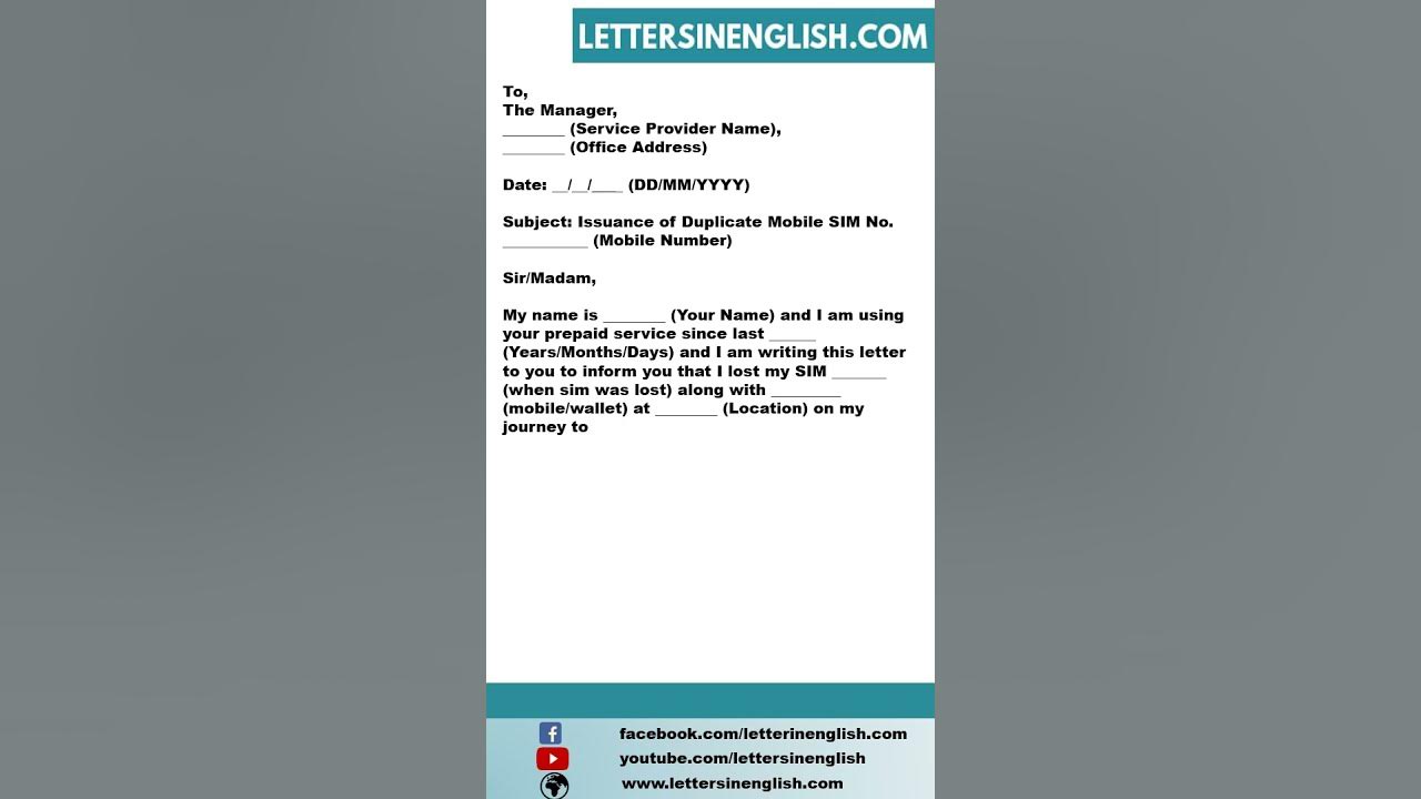 Letter for Issuance Of Duplicate SIM YouTube