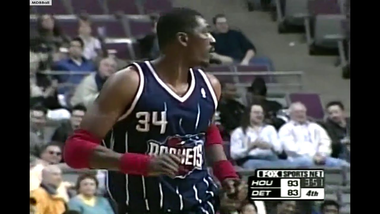 Hakeem Olajuwon (Age 38) Outplays Ben Wallace - Rockets @ Pistons February 2001