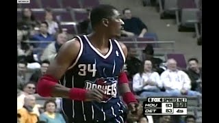 Hakeem Olajuwon Age 38 Outplays Ben Wallace - Rockets Pistons February 2001