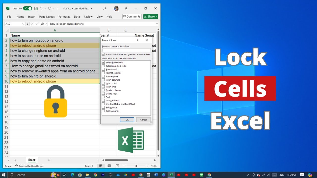 How to Lock Cells on Microsoft Excel - YouTube