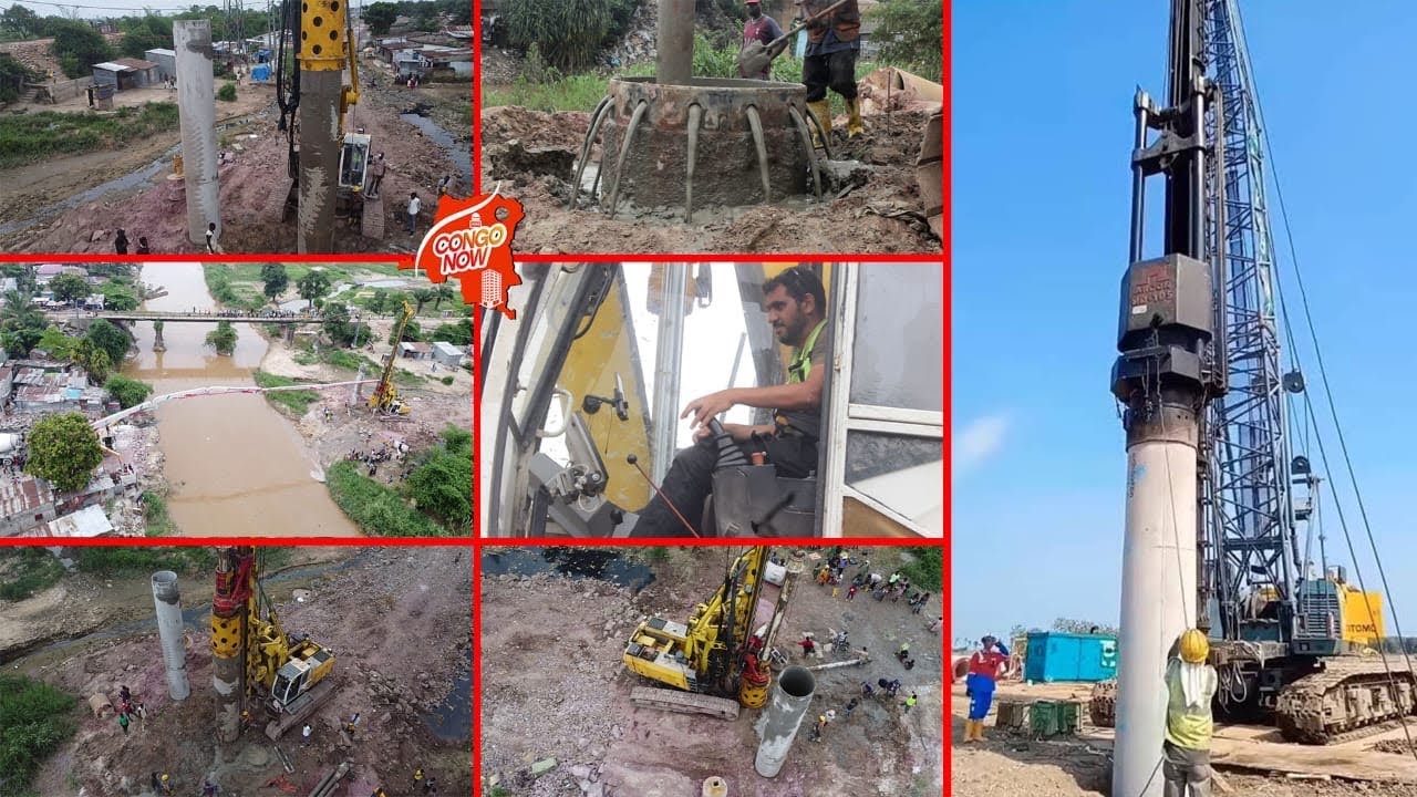 Pont de 43m  20 pieux en béton pour une fondation ultra solide sur la rivière ndjili 
