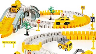 260 PCS Construction Race Tracks for Kids Toys, 2 Electric Cars, 4 Construction Cars, 1 Map & Flexib