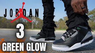 EARLY LOOK!! JORDAN 3 GREEN GLOW DETAILED REVIEW & ON FEET W LACE SWAPS!!