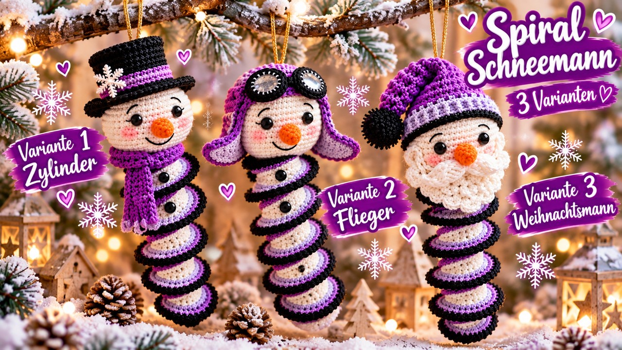 Spiral Schneemann ☃️ 3 Varianten zusammenbauen & dekorieren |Weihnachtsdeko häkeln
