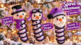Spiral Schneemann ☃️ 3 Varianten zusammenbauen & dekorieren |Weihnachtsdeko häkeln