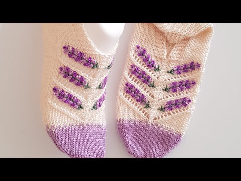 LAVANTA İŞLEMELİ BEŞŞİŞ PATİK YAPILIŞI - KNITTING PATTERN