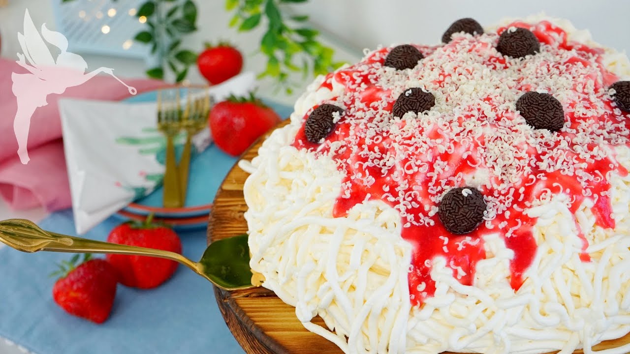 Spaghettieis Torte - Spaghettitorte selber machen - Mascarpone Erdbeer ...