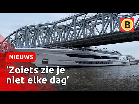 Superjacht Heesen Yachts kan niet onder brug door en draait om | Omroep Brabant