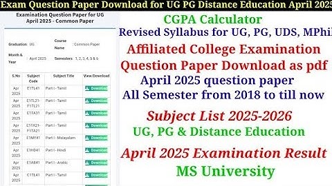 Question paper,Revised Syllabus,CertificateForms Download,CGPA CALCULATOR,Subject List MS UNIVERSITY