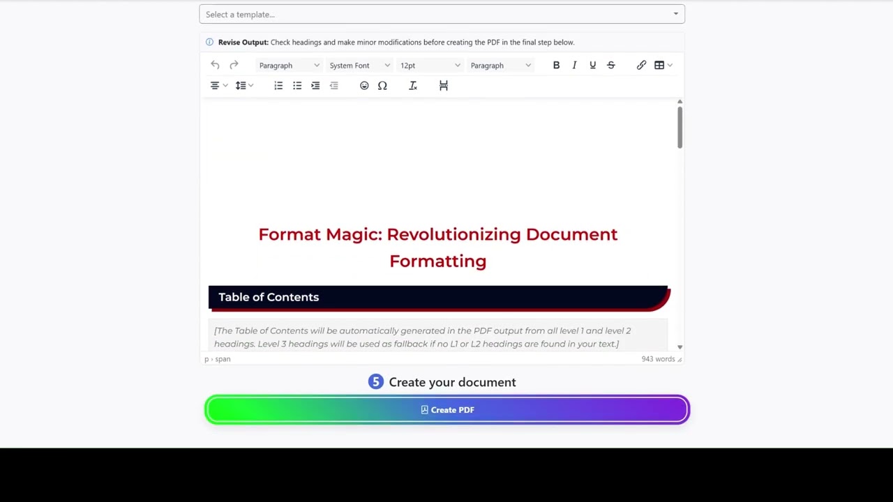 AI Document Formatter Full Demo with editing and template changes - Format Magic
