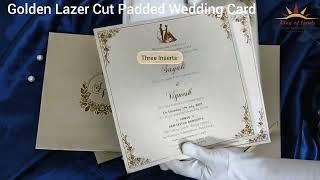 Golden Lazer Cut Padded Wedding Card - KSI13510