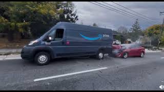 Idiot crashes into Amazon van - r/IdiotsInCars
