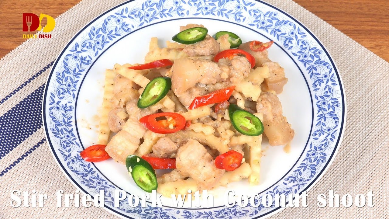 Stir Fried Pork with Coconut Shoot | Thai Food | Moo Pad Kapi | หมูสามชั้นผัดกะปิยอดมะพร้าว