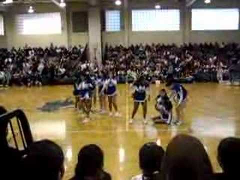 Cheerleader falls during pep rally