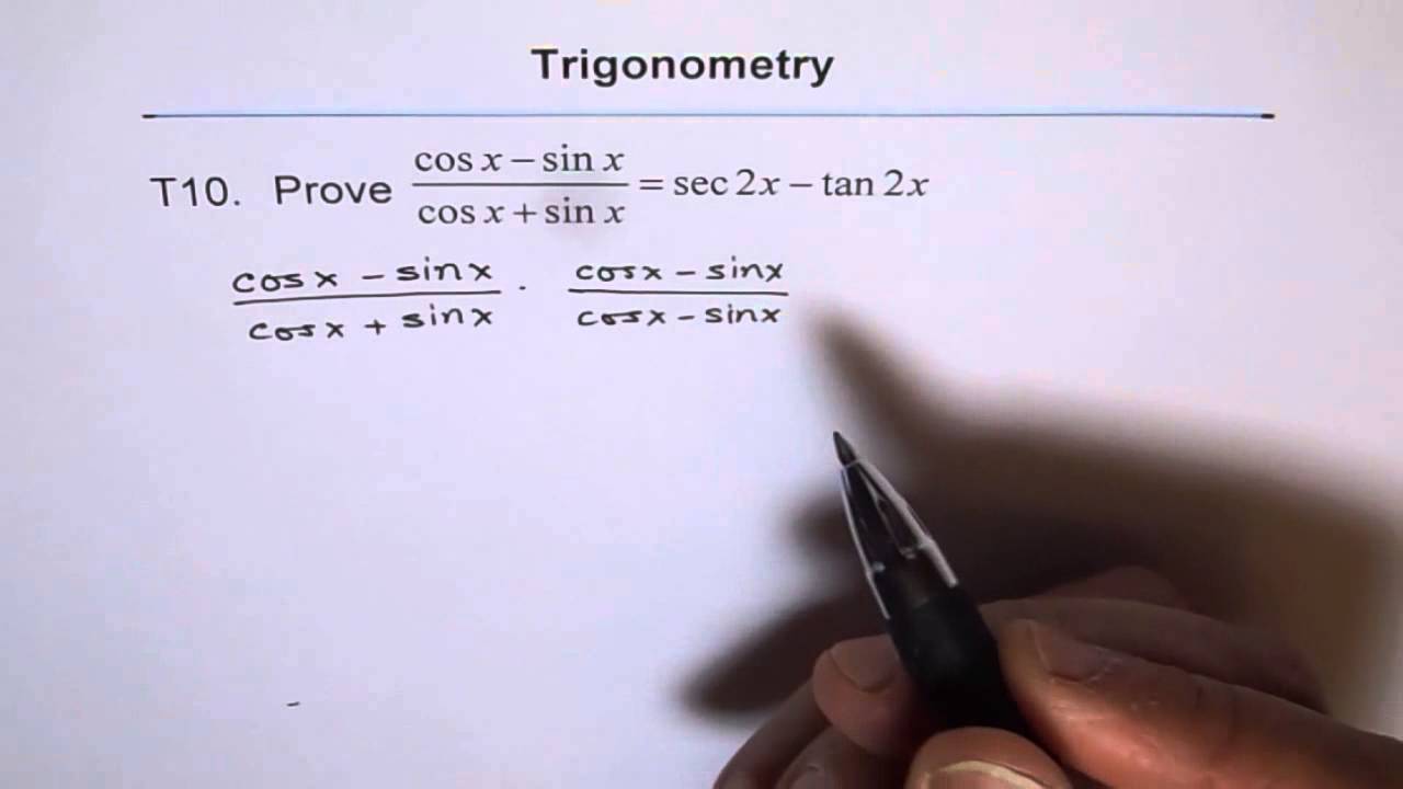 Trig Identity Sec2x Minus Tan2x T10 Youtube