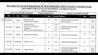 BISE Peshawar 10th Class Date Sheet 2023