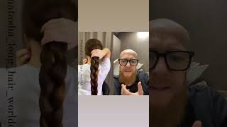 Hairdresser reacts to thick long hair