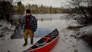 Canoeing | Truck Tent Camping | Snow | Fishing - Duke Lake Northern Ontario Canada