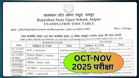 rajasthan state open school exam time table 2025 | rsos time table 2025 | rsos exam date 2025