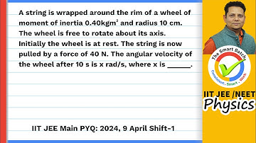 A string is wrapped around the rim of a wheel of moment of inertia 0.40 kgm2 and radius 10 cm. The