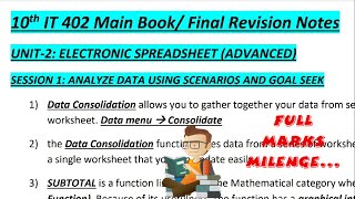 Electronic Spreadsheet | 10th IT 402 | Unit 1 Final revision notes