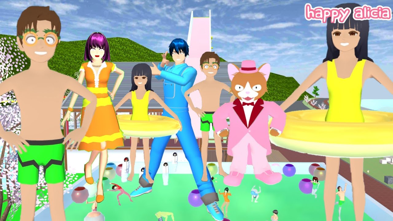 Yuta Mio Sakura Takagi Ke Waterpark Challenge Main Parkour Pelangi😱🤣💦 | Sakura School | Happy Alicia