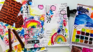 Mixed Media Page in my Traveler's Journal Insert - Free digital Collage Papers for you