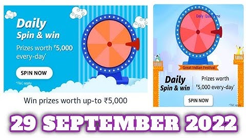 Amazon Daily Spin and Win Quiz Answers Today |29 SEPTEMBER 2022 | Daily Quiz Time