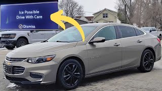 Ice Possible, Drive With Care Warning In Chevy Malibu