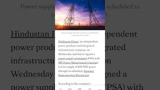 Hindustan Power signs 800 MW power supply agreement with MP Power Management Company