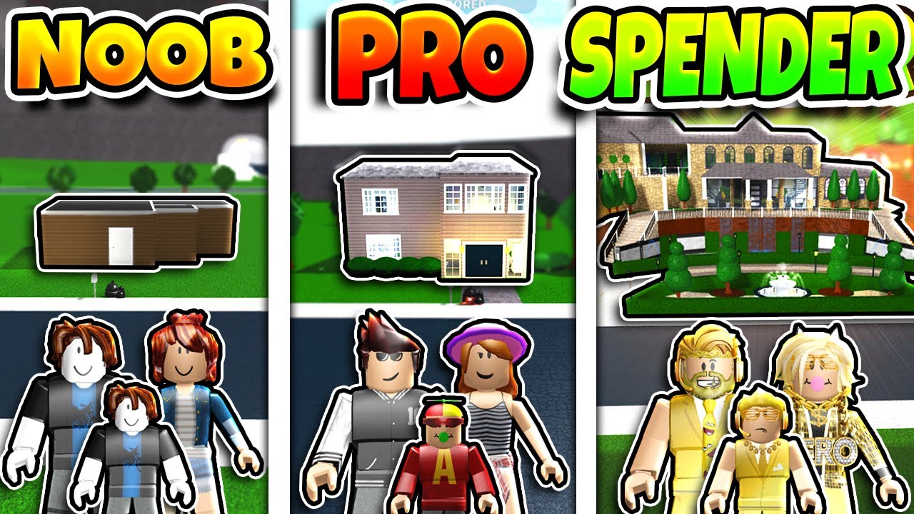 Roblox Noob Vs Pro Vs Robux Spender Family House Build In Bloxburg - roblox noob vs pro vs robux spender family tree house build