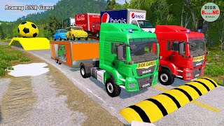 Double Flatbed Trailer Truck vs speed bumps|Busses vs speed bumps|Beamng Drive|578