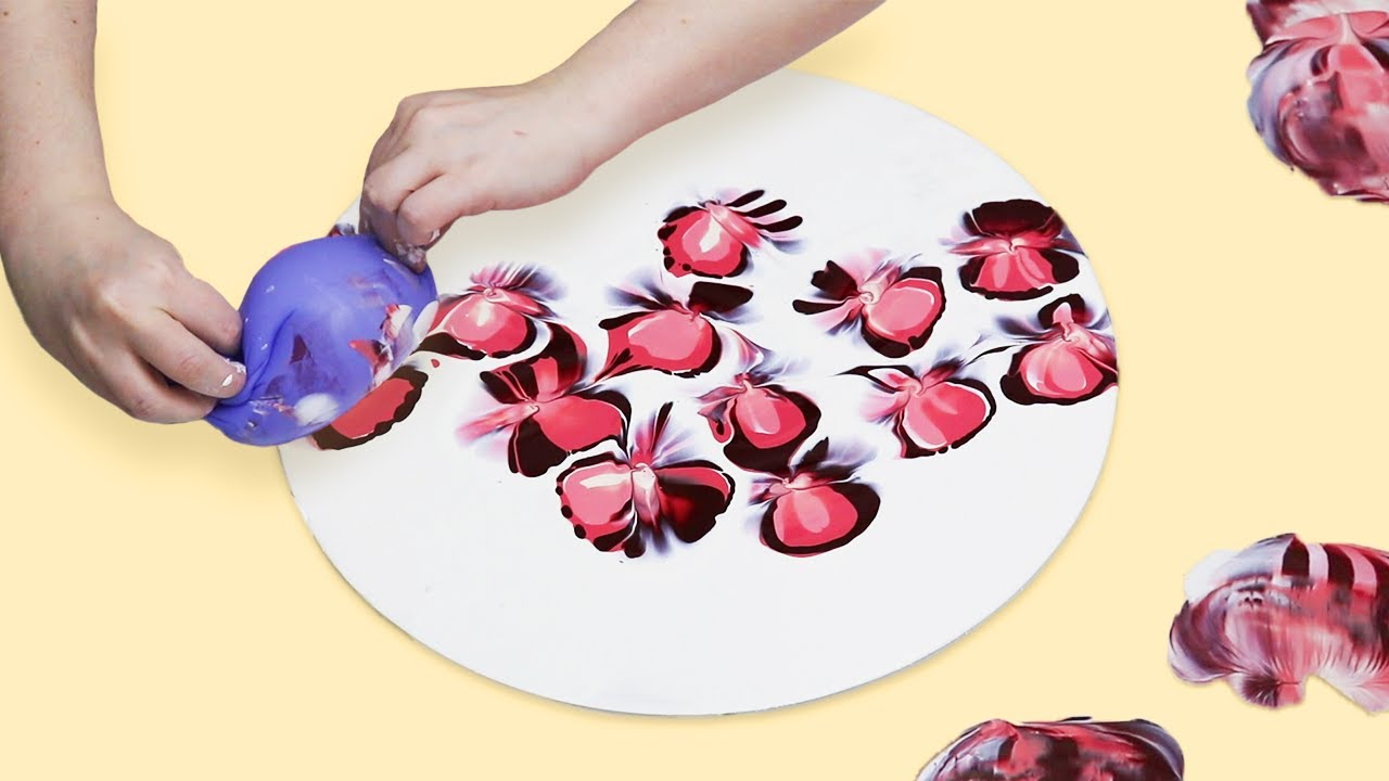 (631) Balloon Dipped Flowers *Acrylic Pour Painting* YouTube