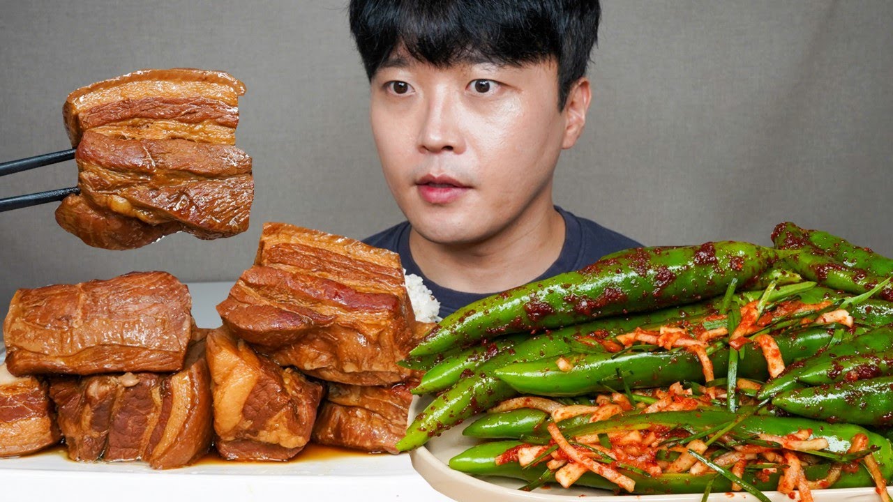 [와차밥] 동파육 고추소박이 고추김치 청양고추김치 먹방 Braised Pork Belly & Chili Pepper Kimchi ASMR MUKBANG REAL SOUND