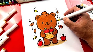 How To Draw A Bear With Apples For Fall