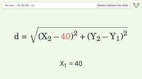 Find the distance between two points p1 (40,26) and p2 (49,-3): Step-by-Step Video Solution