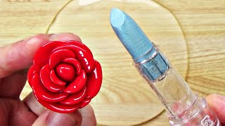 Satisfying Slime Coloring with Makeup! Mixing Blue Lipstick & Rose Lip Gloss into Clear Slime!