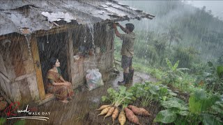 REAL COOL VILLAGE LIFE WITH HEAVY RAIN AMBIENCE | RAIN WALK FOR RELAXATION