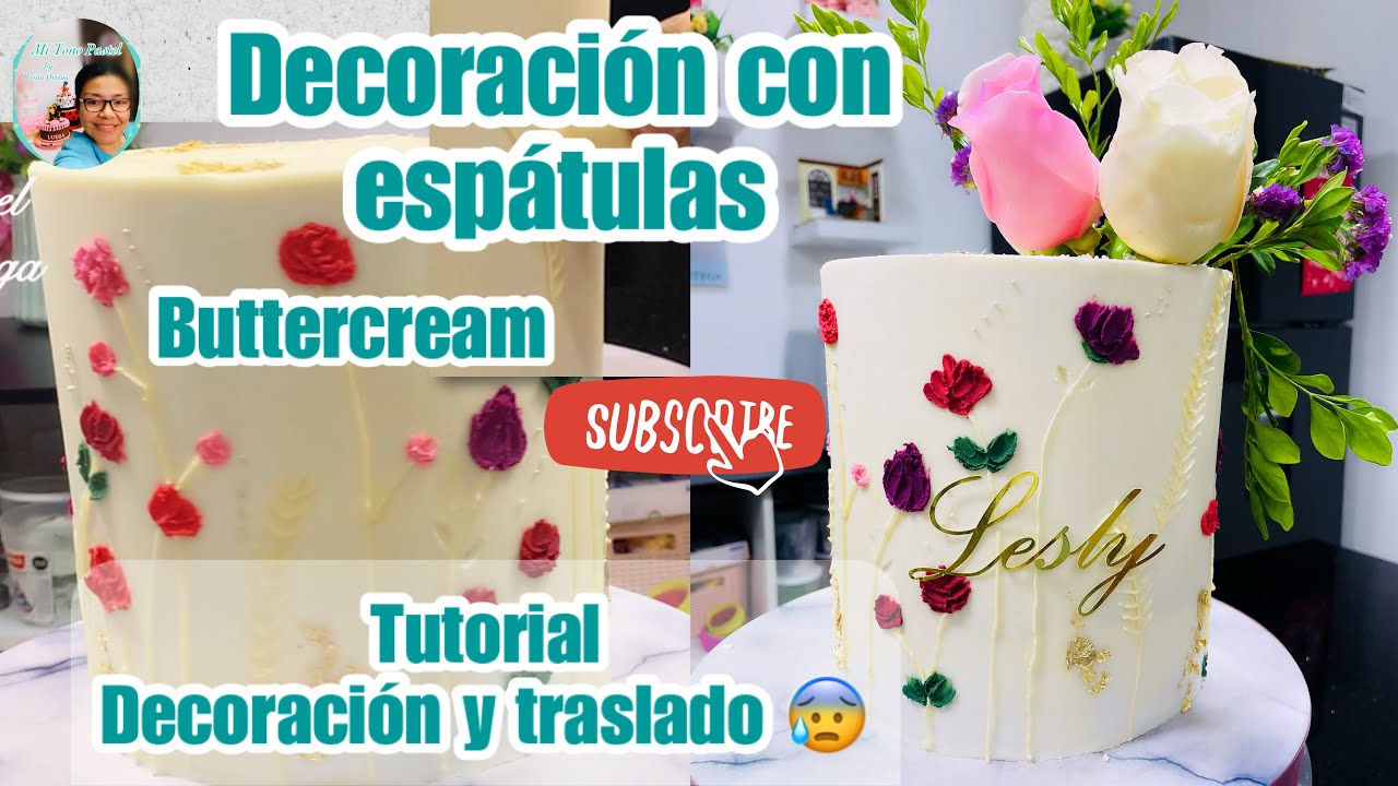 Decoración con espátulas,  pastel en crema y flores naturales 😰😰 mira cómo llegó a su destino
