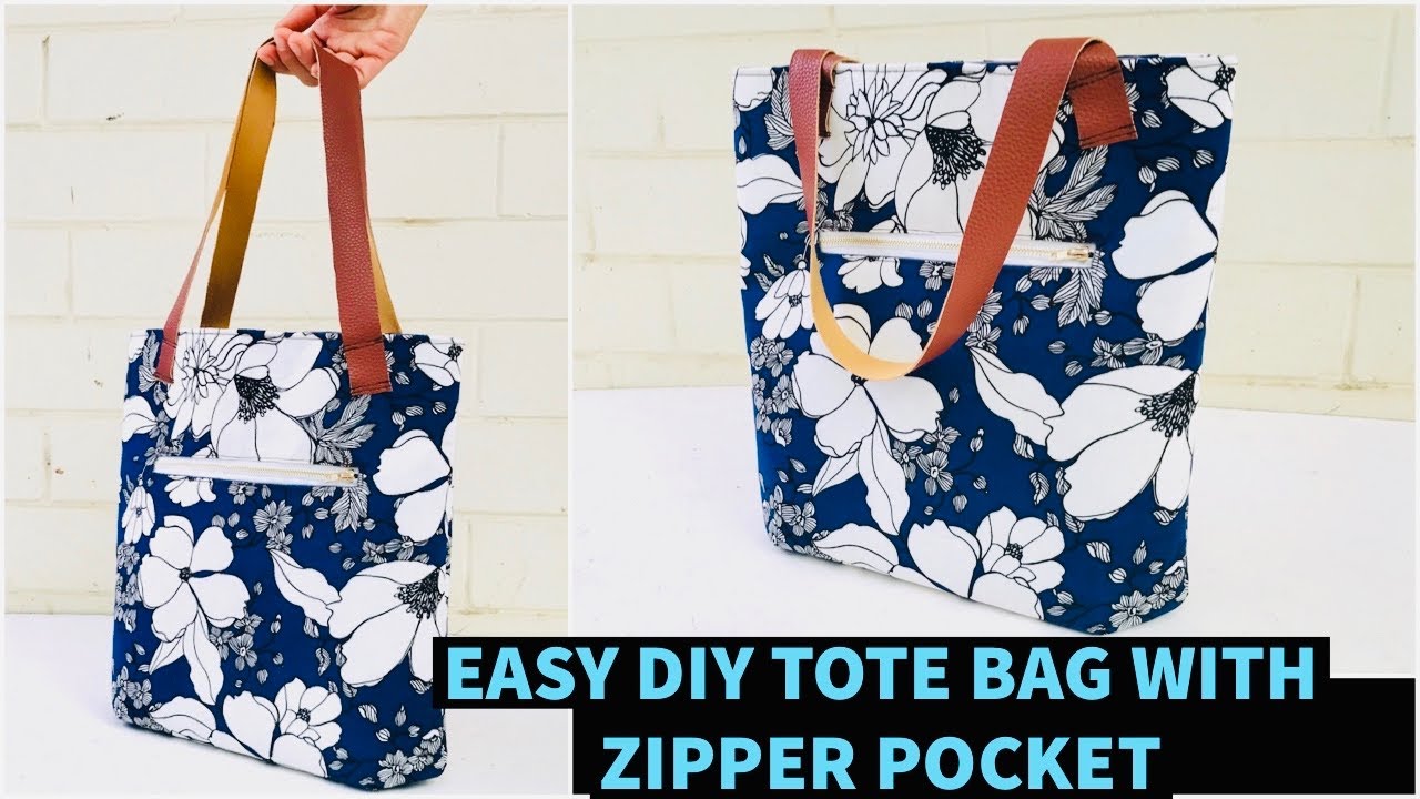 DIY FLORAL TOTE BAG WITH ZIPPER POCKET/DIY BAG/SHOPPING BAG/RECYCLE # ...