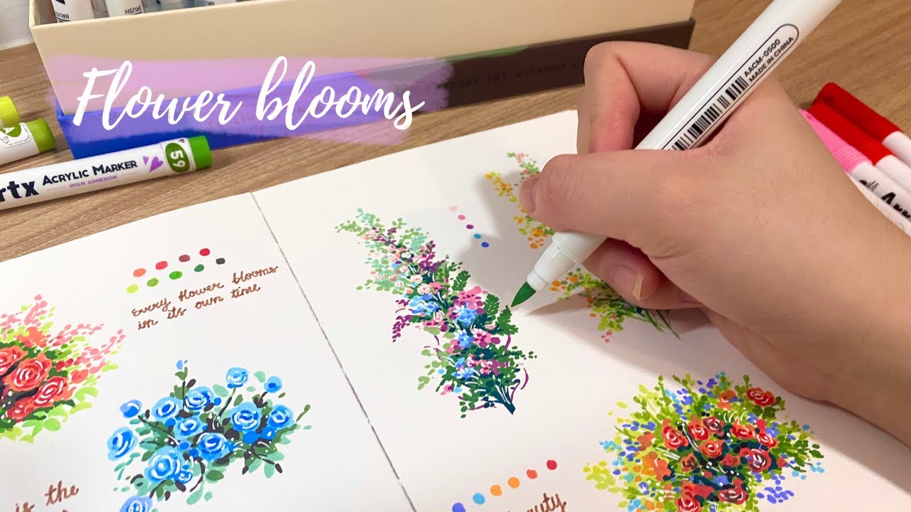 Floral drawing ft. arrtx acrylic markers / Cozy art video 🪻