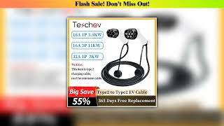 Discount Teschev 16A\/32A 11kW Type 2 to Type 2 Protable EV Charging Cable IEC 62196-2 Charger For E