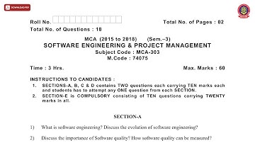 MCA 3RD SEM SOFTWARE ENGINEERING PROJECT MANAGEMENT DEC 2020 | PTU